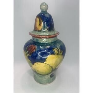 Majolica Santa Rosa Ginger Jar Vintage Mexican Pottery w/ Lid Fruit Design